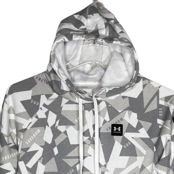 Under Armour Shirt Womens Large White‎ Gray Freedom Rival Amp Hoodie Sweatshirt - Picture 3 of 9